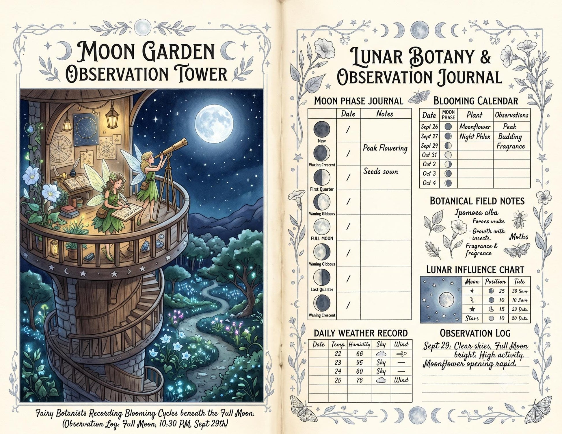 Fairy Moon Garden Society Founding Archives | Printable Junk Journal Kit | Botanical Fairy Journal Pages | Fantasy Ephemera PDF