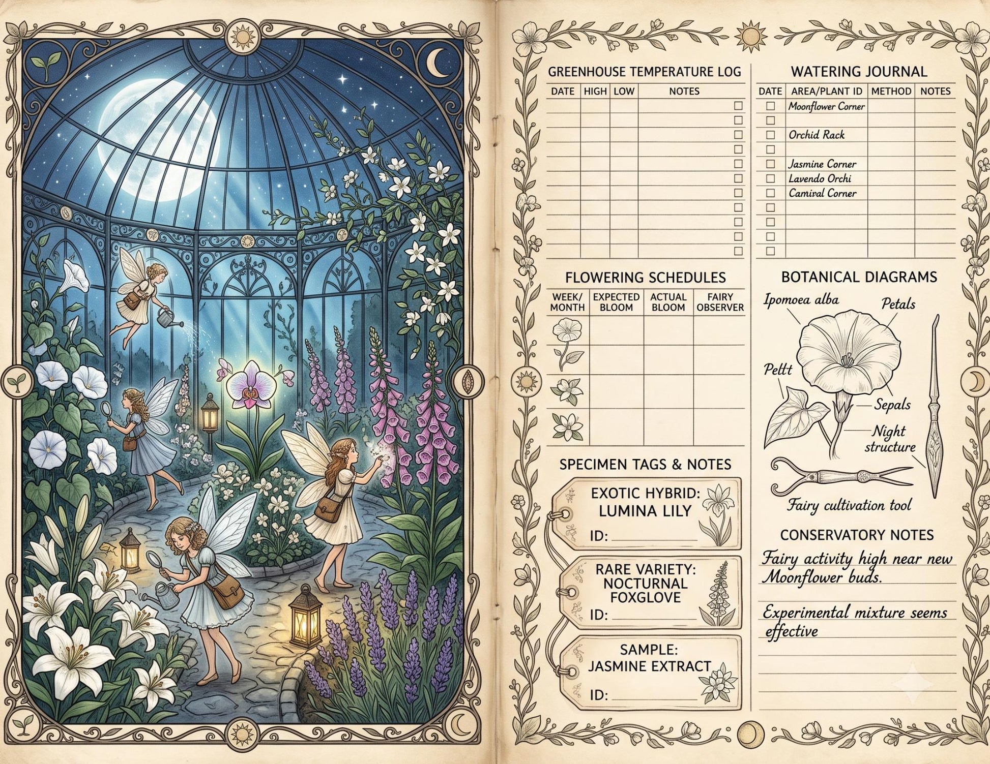 Fairy Moon Garden Society Founding Archives | Printable Junk Journal Kit | Botanical Fairy Journal Pages | Fantasy Ephemera PDF