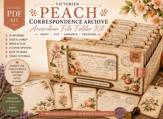 Victorian Peach Correspondence Archive Accordion File Folder Kit | Printable Junk Journal Organizer | Ephemera Storage PDF