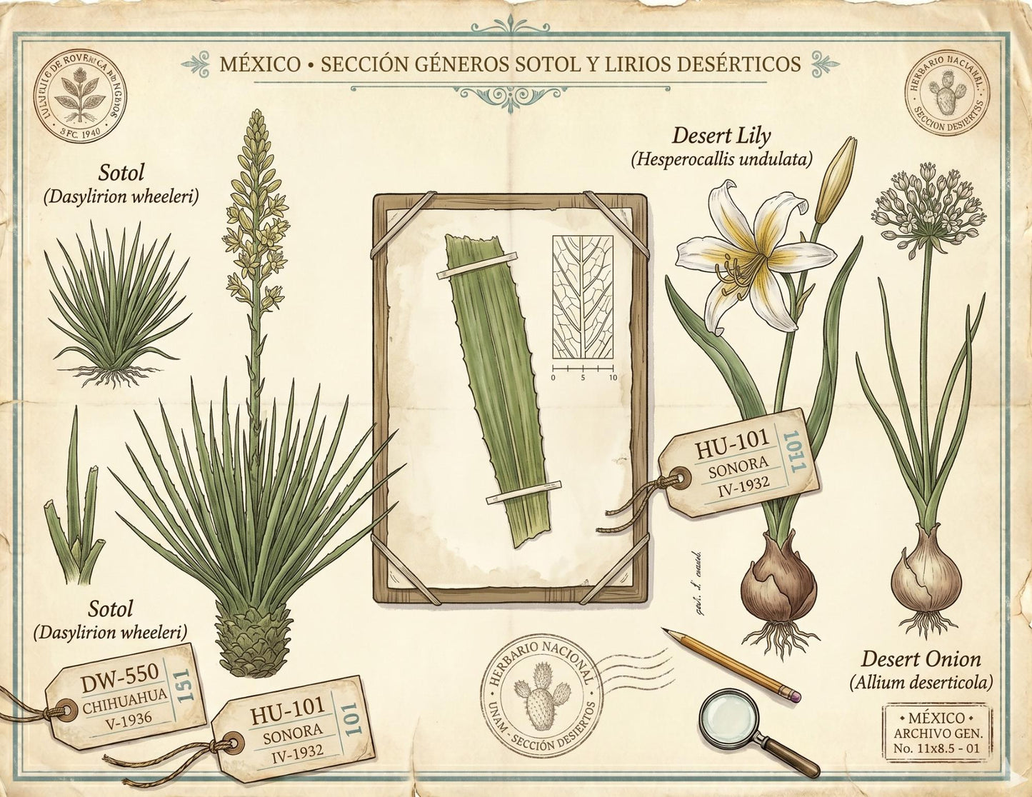 Mexico Botanical Discovery Archive | Vintage Botanical Journal Pages | Botanical Research Printable | Cactus, Wildflower & Herbarium