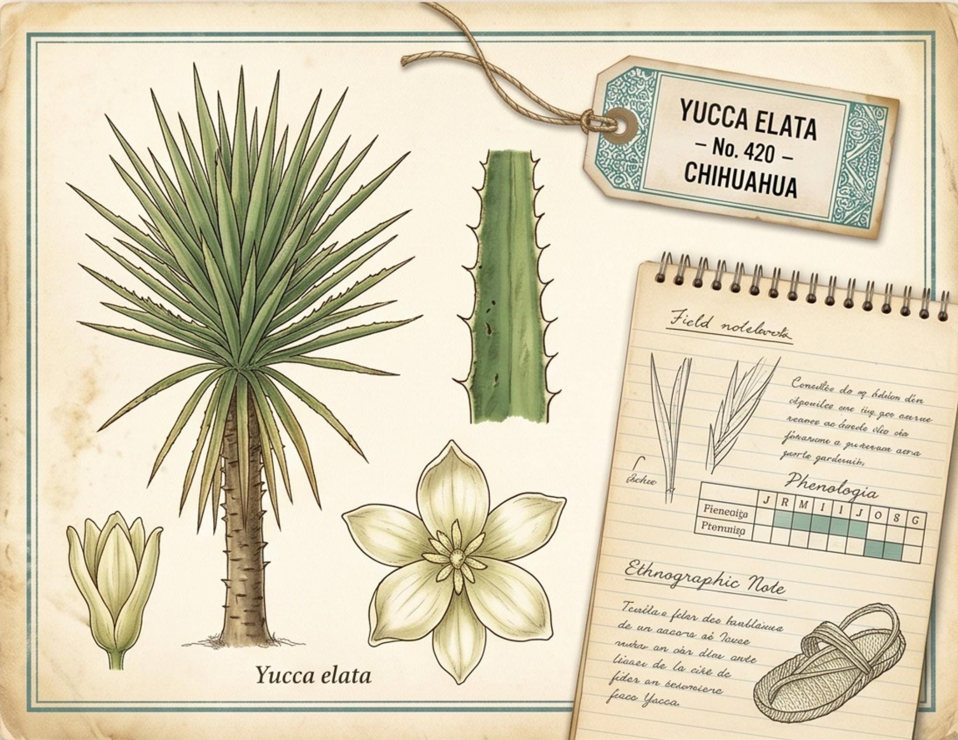 Mexico Botanical Discovery Archive | Vintage Botanical Journal Pages | Botanical Research Printable | Cactus, Wildflower & Herbarium