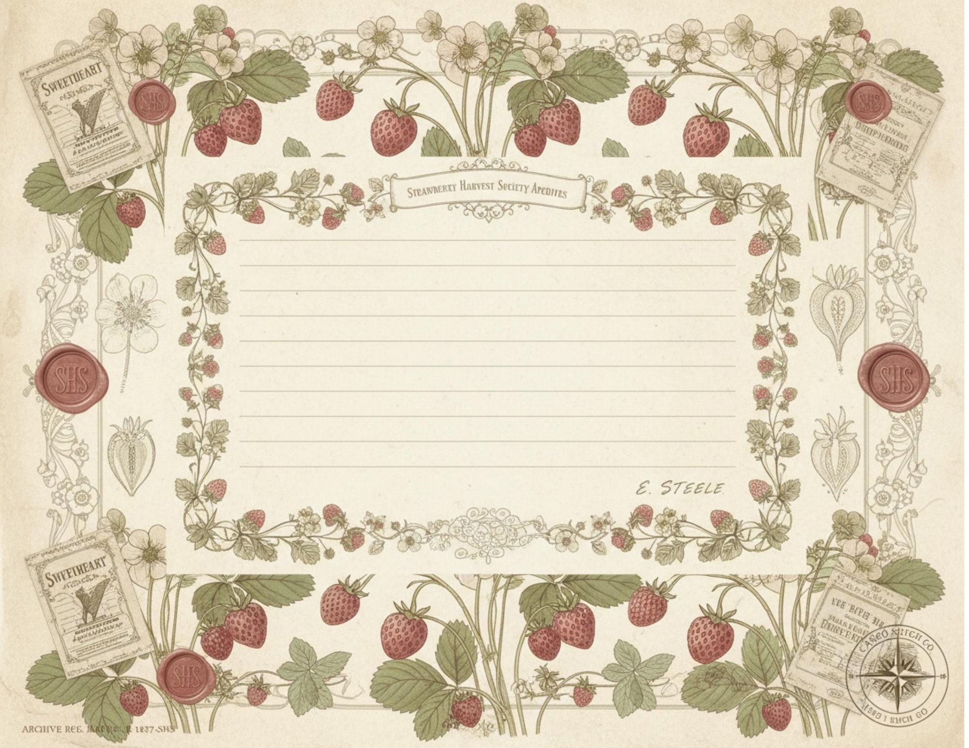 Vintage Strawberry Botanical Journal Pages | Printable Junk Journal Kit | Victorian Strawberry Ephemera | Botanical Stationery | Digital PDF