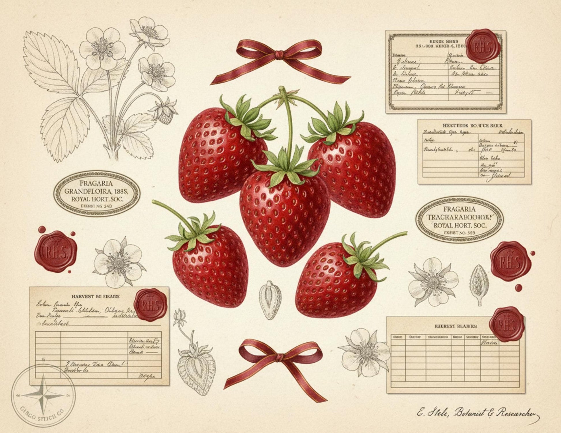 Vintage Strawberry Botanical Journal Pages | Printable Junk Journal Kit | Victorian Strawberry Ephemera | Botanical Stationery | Digital PDF