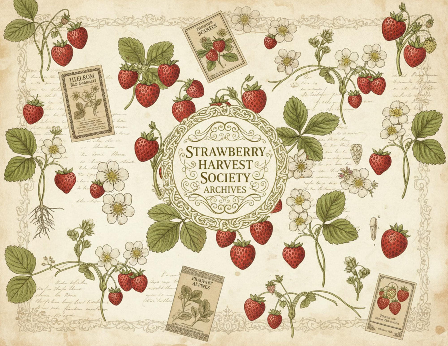 Vintage Strawberry Botanical Journal Pages | Printable Junk Journal Kit | Victorian Strawberry Ephemera | Botanical Stationery | Digital PDF