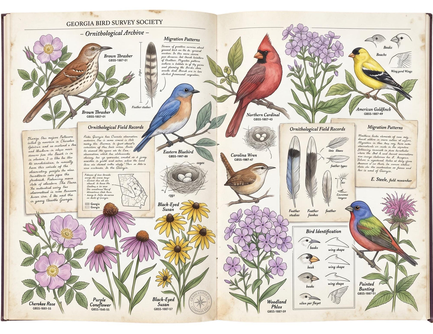 Georgia Botanical Survey Society | Native Flora, Birds & Pollinators | Botanical Journal Pages | Printable Junk Journal Kit | 19 Page PDF