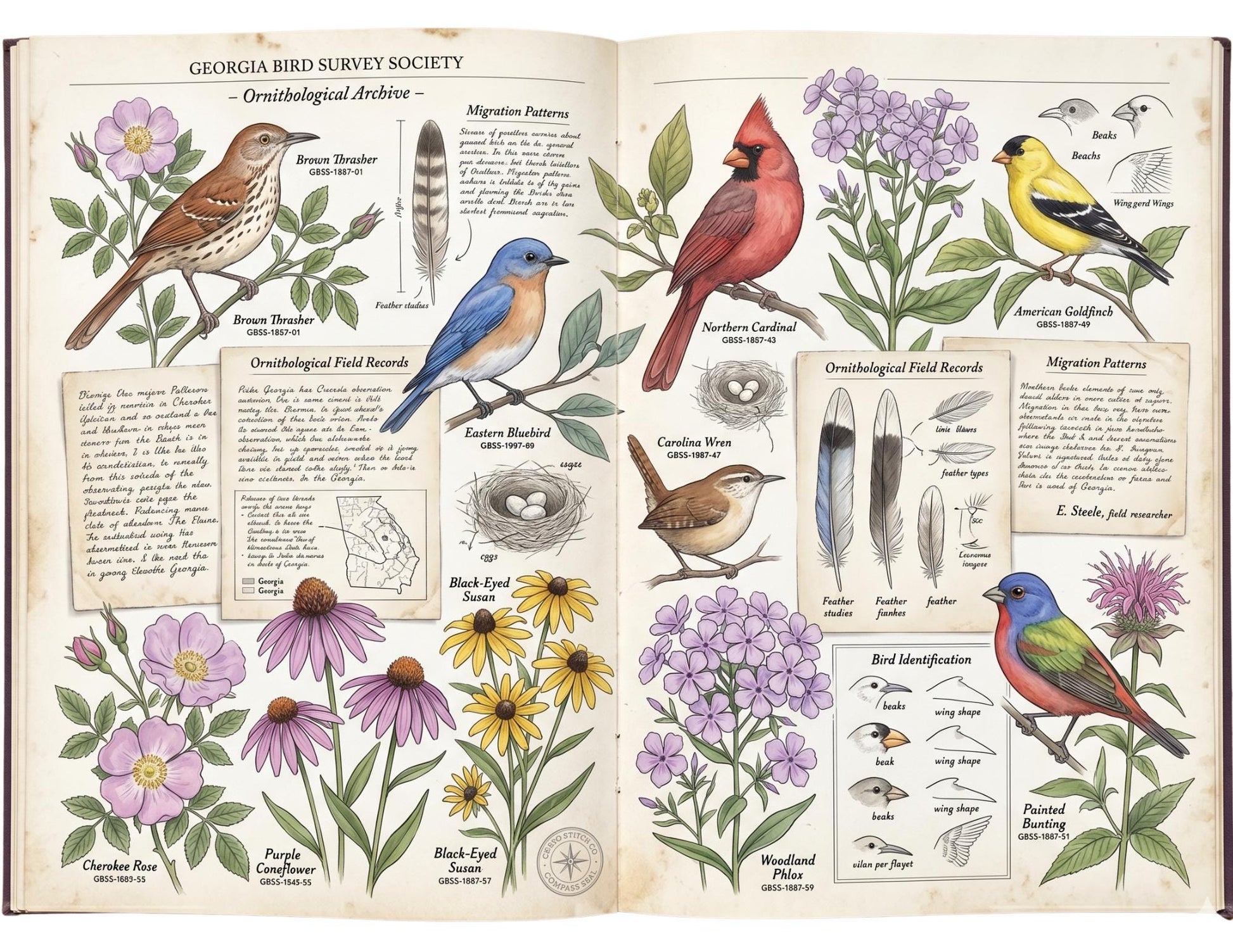 Georgia Botanical Survey Society | Native Flora, Birds & Pollinators | Botanical Journal Pages | Printable Junk Journal Kit | 19 Page PDF