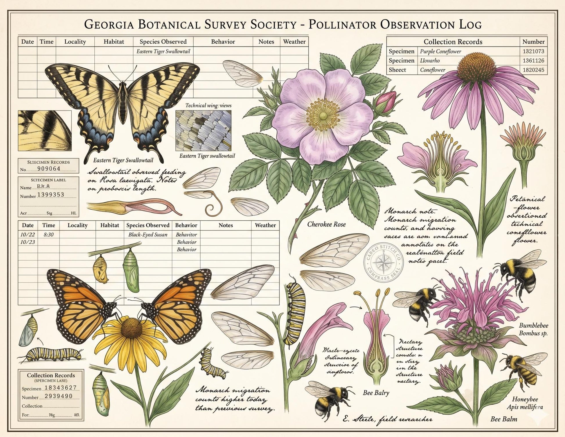 Georgia Botanical Survey Society | Native Flora, Birds & Pollinators | Botanical Journal Pages | Printable Junk Journal Kit | 19 Page PDF