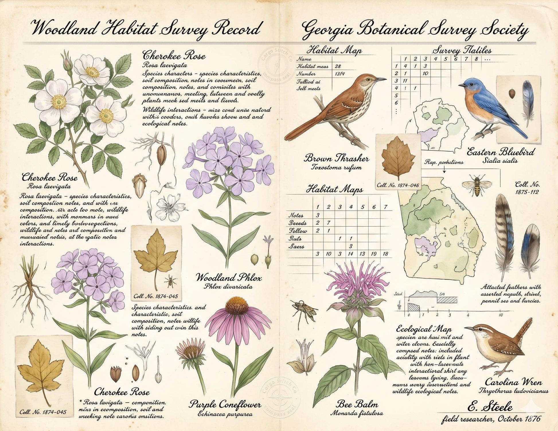 Georgia Botanical Survey Society | Native Flora, Birds & Pollinators | Botanical Journal Pages | Printable Junk Journal Kit | 19 Page PDF
