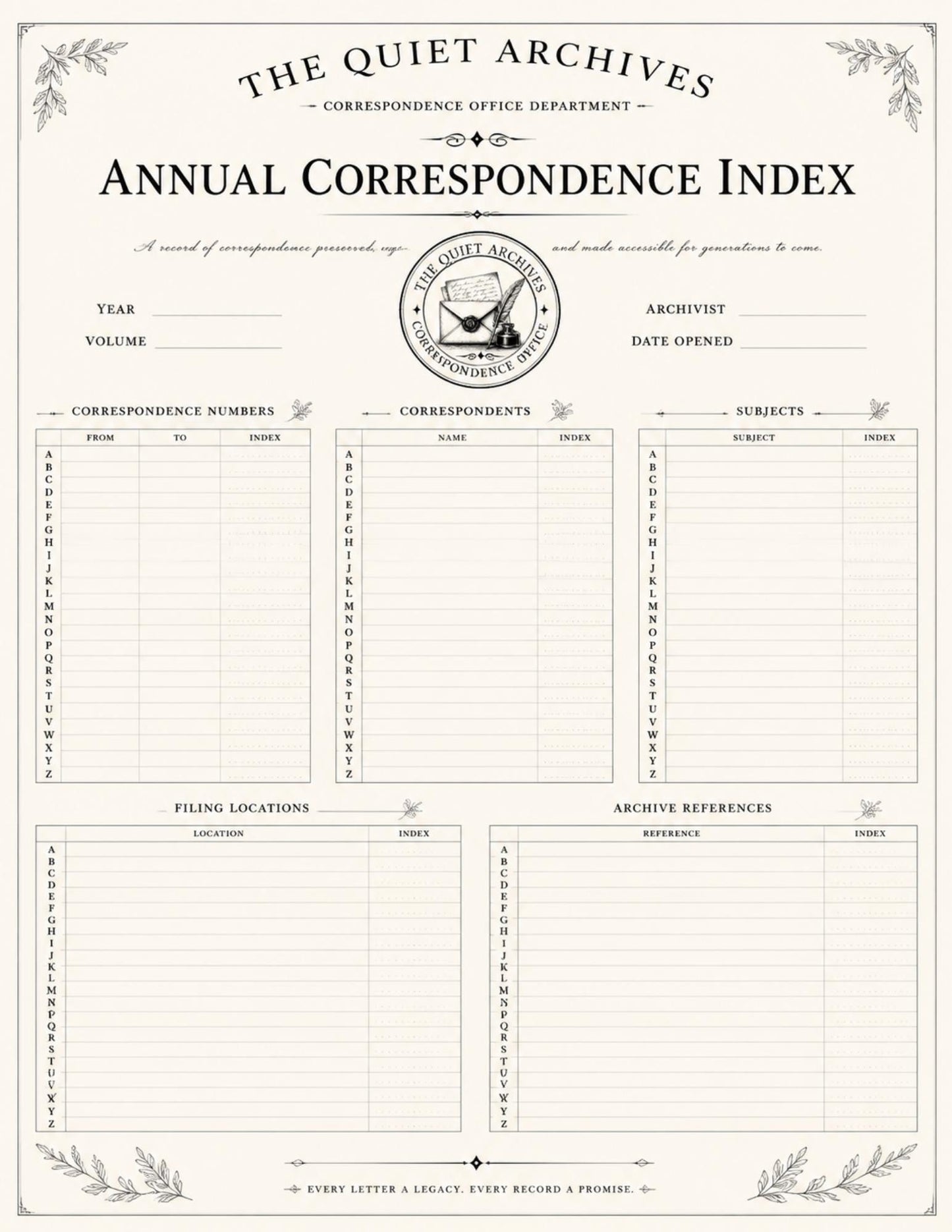 The Quiet Archives Correspondence Office Records | Printable Vintage Ledger & Office Forms | Junk Journal Writing Pages