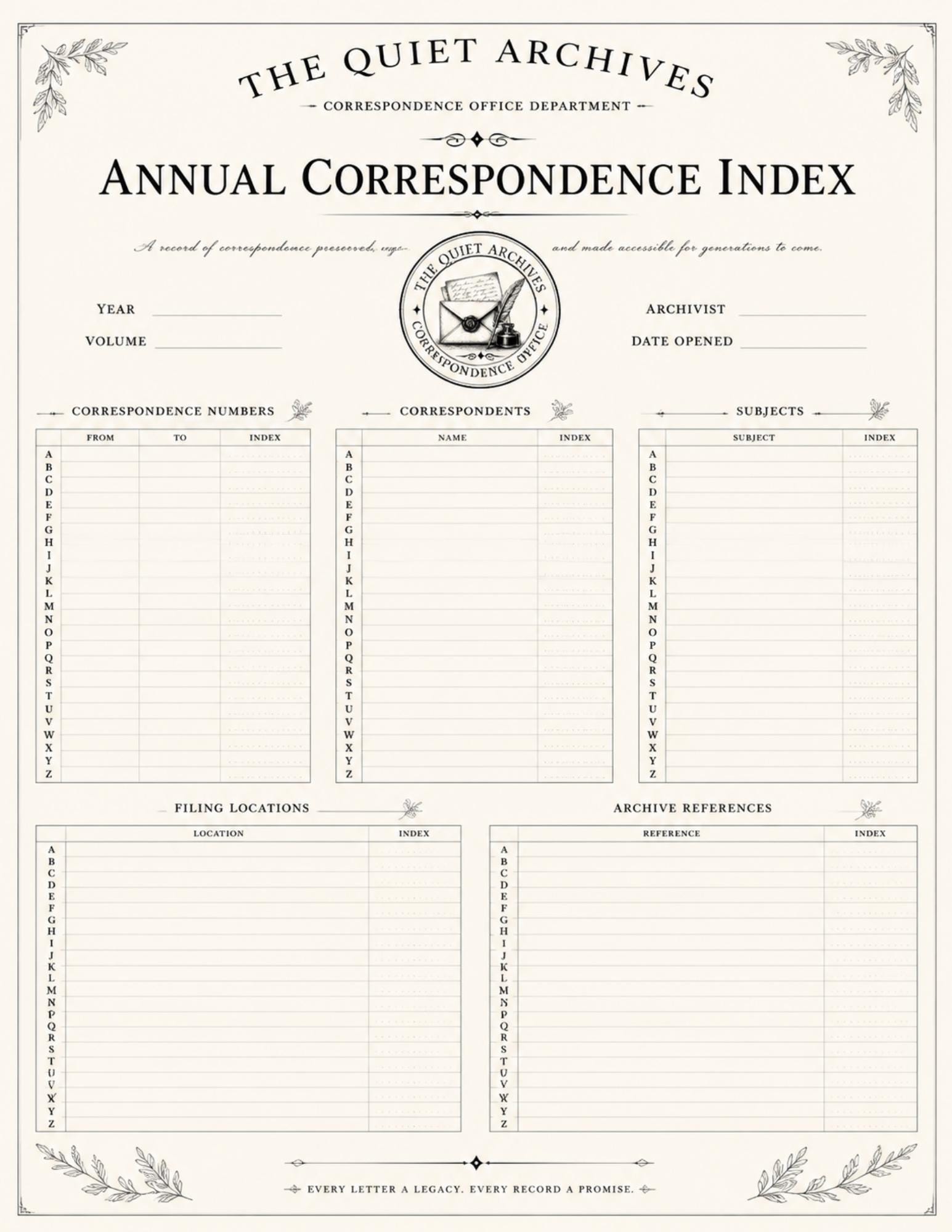 The Quiet Archives Correspondence Office Records | Printable Vintage Ledger & Office Forms | Junk Journal Writing Pages