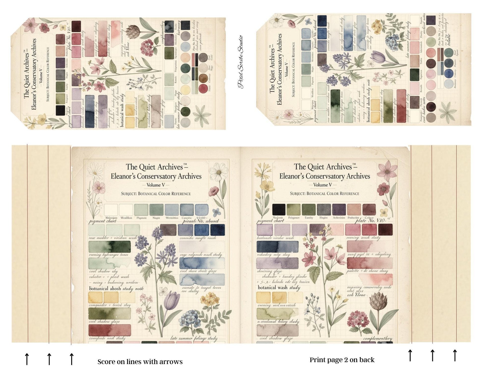 Botanical Reference Library Accordion File Folder Printable | Vintage Plant Study | Junk Journal Kit | Instant Download