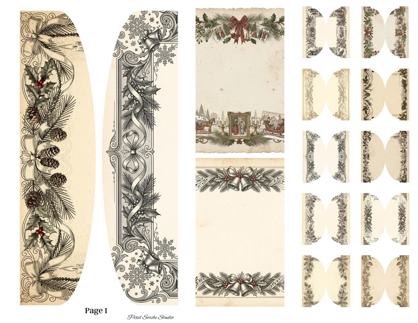 Victorian Christmas Accordion File Folder | 18 Printable Pages | Mix & Match Junk Journal Kit | Holiday Ephemera | Vintage Christmas Prints