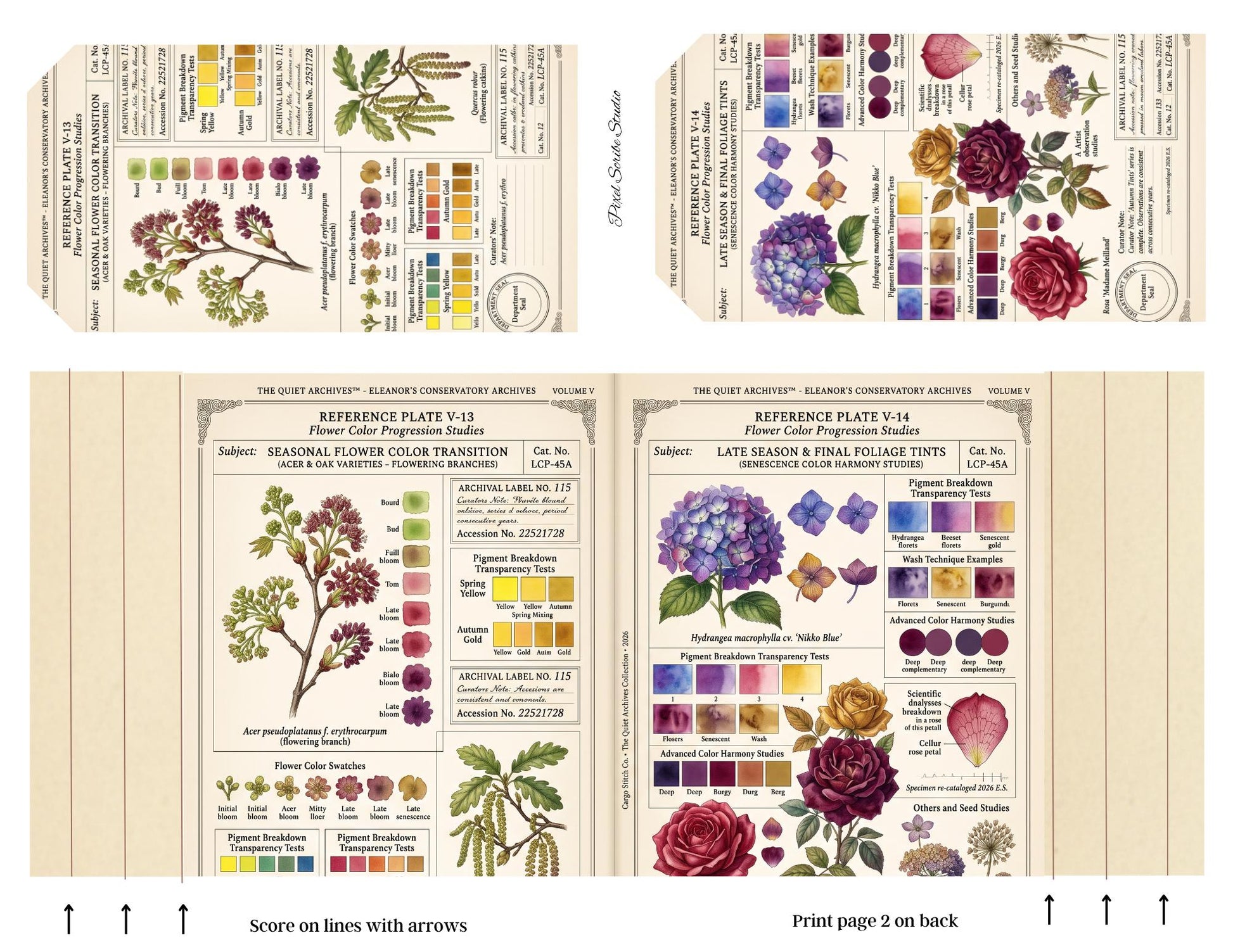 Botanical Reference Library Accordion File Folder Printable | Vintage Plant Study | Junk Journal Kit | Instant Download