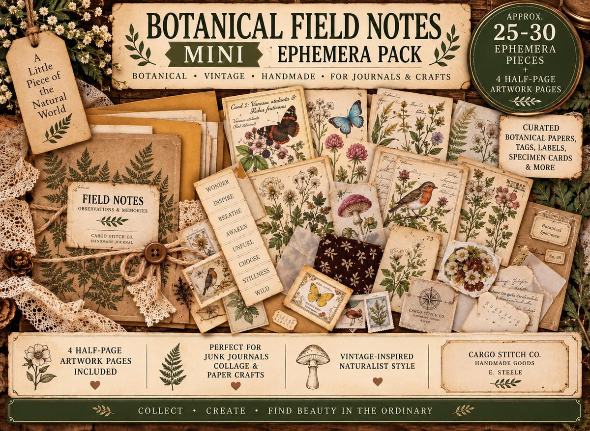 Mini Curated Ephemera Pack | Botanical Field Notes Journal Pieces | Handmade Vintage Journal Kit for Junk Journals & Collage