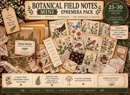 Mini Curated Ephemera Pack | Botanical Field Notes Journal Pieces | Handmade Vintage Journal Kit for Junk Journals & Collage