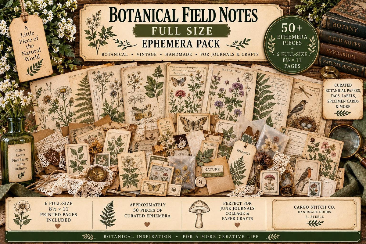 Curated Ephemera Pack | Botanical Field Notes Journal Pieces | Handmade Vintage Journal Kit for Junk Journals & Collage