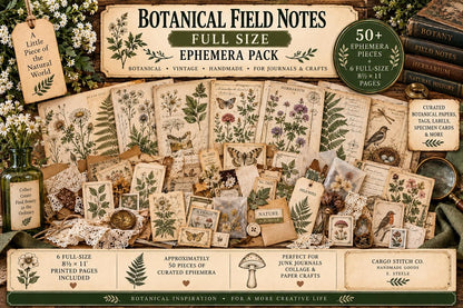 Curated Ephemera Pack | Botanical Field Notes Journal Pieces | Handmade Vintage Journal Kit for Junk Journals & Collage