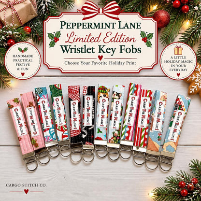 Christmas Key Fob Wristlet 6″ | Peppermint Lane Limited Edition | Handmade Holiday Keychain | Stocking Stuffer Gift
