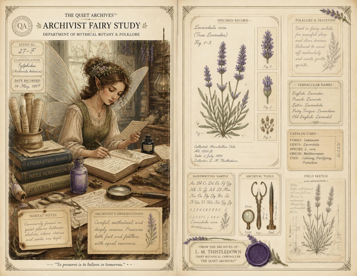 Fairy Archivist Office Junk Journal Ephemera Pack, The Quiet Archives, Vintage Fairy Botanical Papers, Handmade Journal