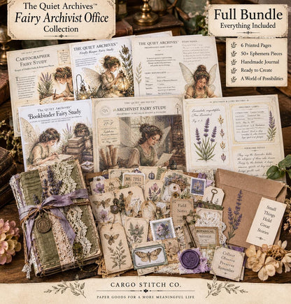Fairy Archivist Office Junk Journal Ephemera Pack, The Quiet Archives, Vintage Fairy Botanical Papers, Handmade Journal