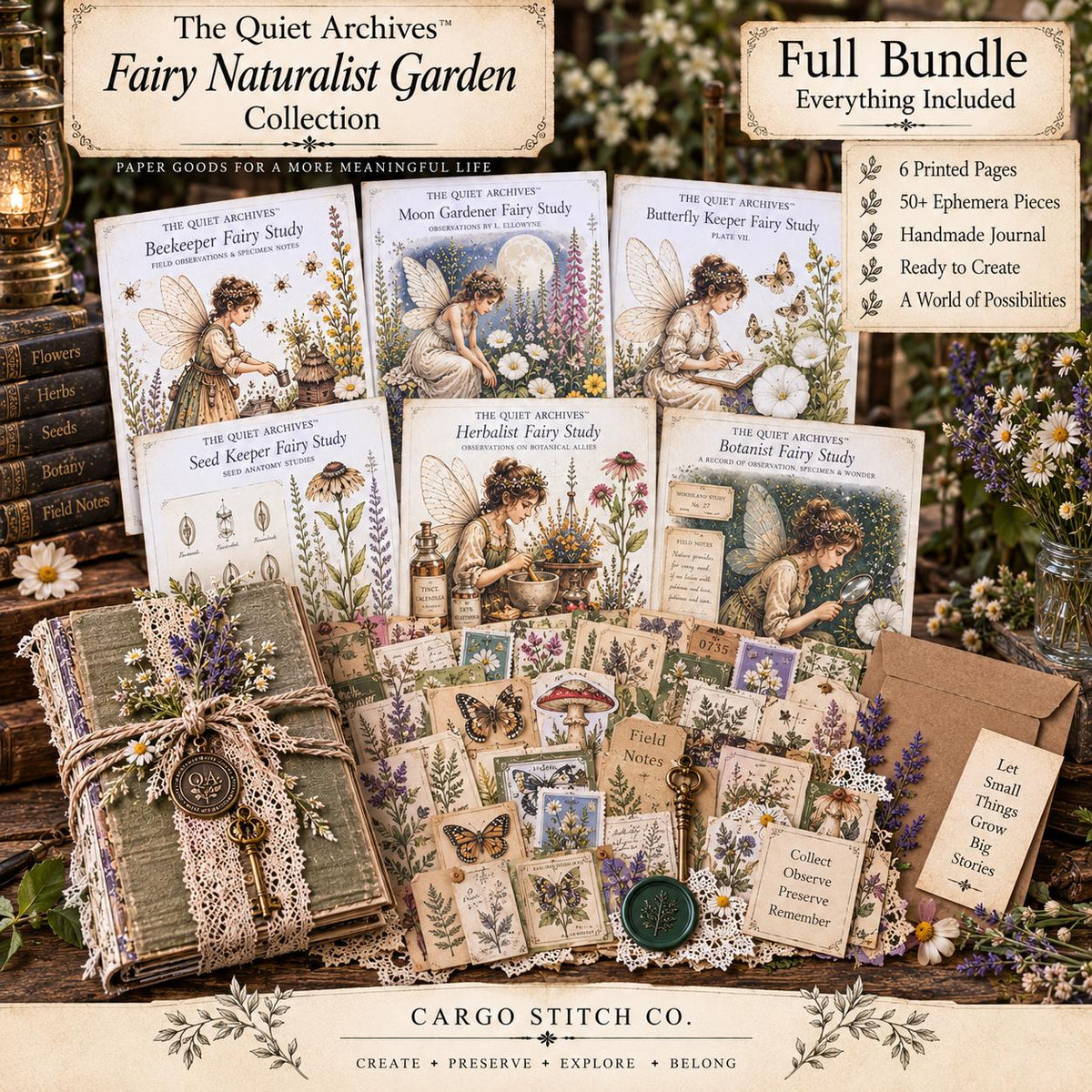 Fairy Naturalist Garden Junk Journal Ephemera Pack, The Quiet Archives, Botanical Fairy Papers, Handmade Journal Bundle