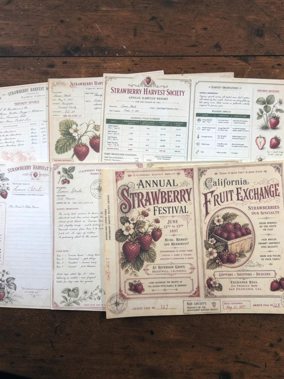 Strawberry Harvest Society Junk Journal Ephemera Pack, Vintage Botanical Garden Journal, Strawberry Paper Craft Bundle