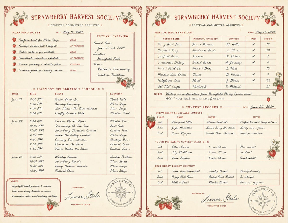 Strawberry Harvest Society Garden Records | Junk Journal Ephemera Pack | Vintage Strawberry Botanical Papers | Handmade Journal