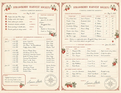 Strawberry Harvest Society Garden Records | Junk Journal Ephemera Pack | Vintage Strawberry Botanical Papers | Handmade Journal