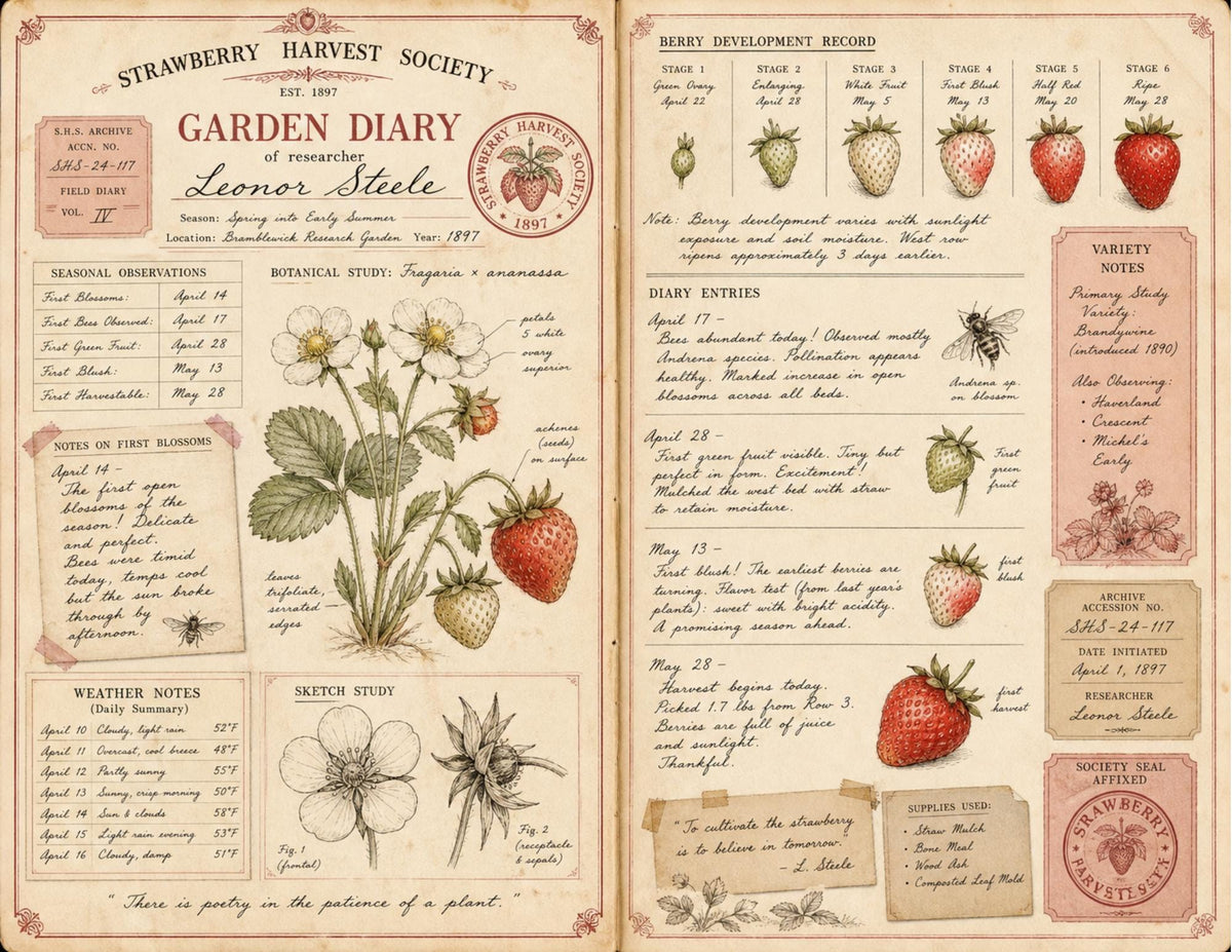 Strawberry Harvest Society Garden Records | Junk Journal Ephemera Pack | Vintage Strawberry Botanical Papers | Handmade Journal