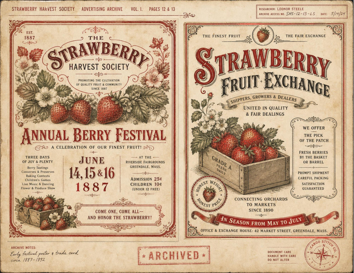 Strawberry Harvest Society Garden Records | Junk Journal Ephemera Pack | Vintage Strawberry Botanical Papers | Handmade Journal