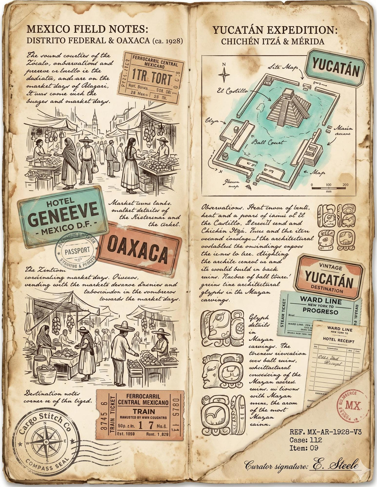 Mexico Expedition Archive Junk Journal Ephemera Pack | Vintage Travel Field Notes | Mexico Botanical & Archaeology Paper Collection