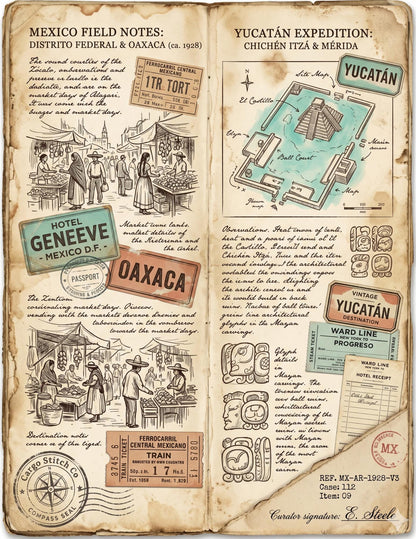 Mexico Expedition Archive Junk Journal Ephemera Pack | Vintage Travel Field Notes | Mexico Botanical & Archaeology Paper Collection