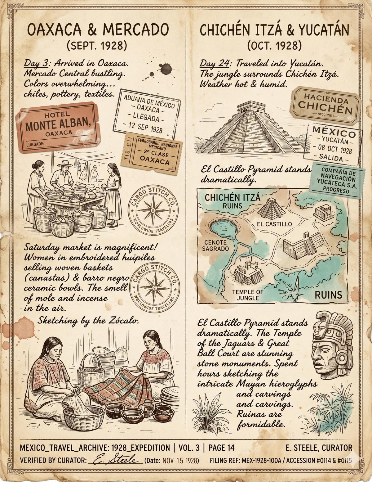 Mexico Expedition Archive Junk Journal Ephemera Pack | Vintage Travel Field Notes | Mexico Botanical & Archaeology Paper Collection