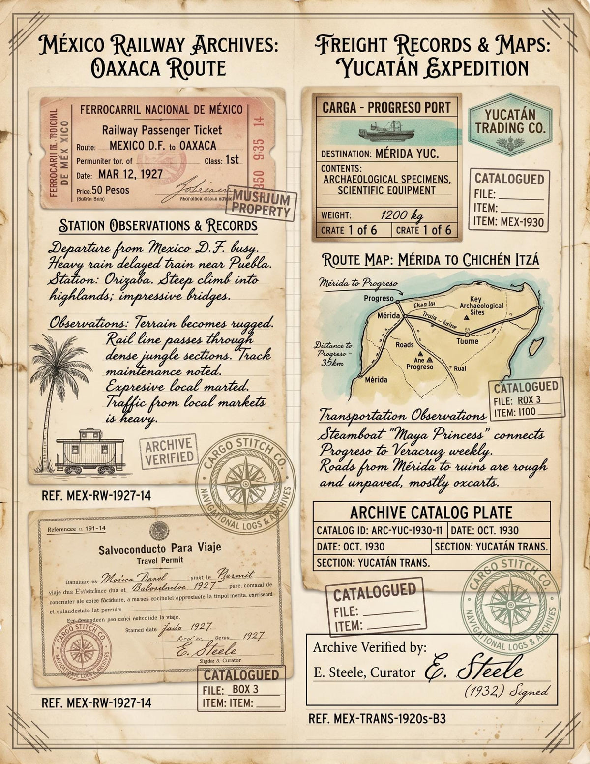 Mexico Expedition Archive Junk Journal Ephemera Pack | Vintage Travel Field Notes | Mexico Botanical & Archaeology Paper Collection