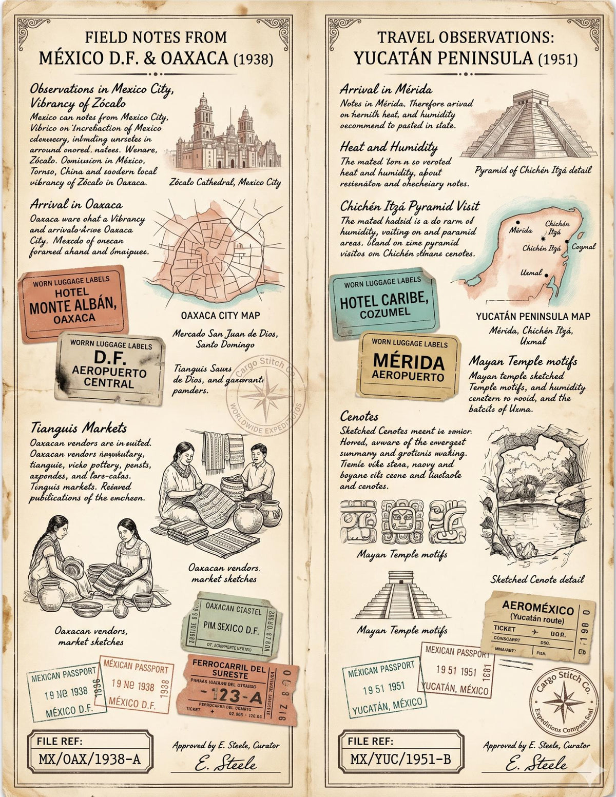 Mexico Expedition Archive Junk Journal Ephemera Pack | Vintage Travel Field Notes | Mexico Botanical & Archaeology Paper Collection