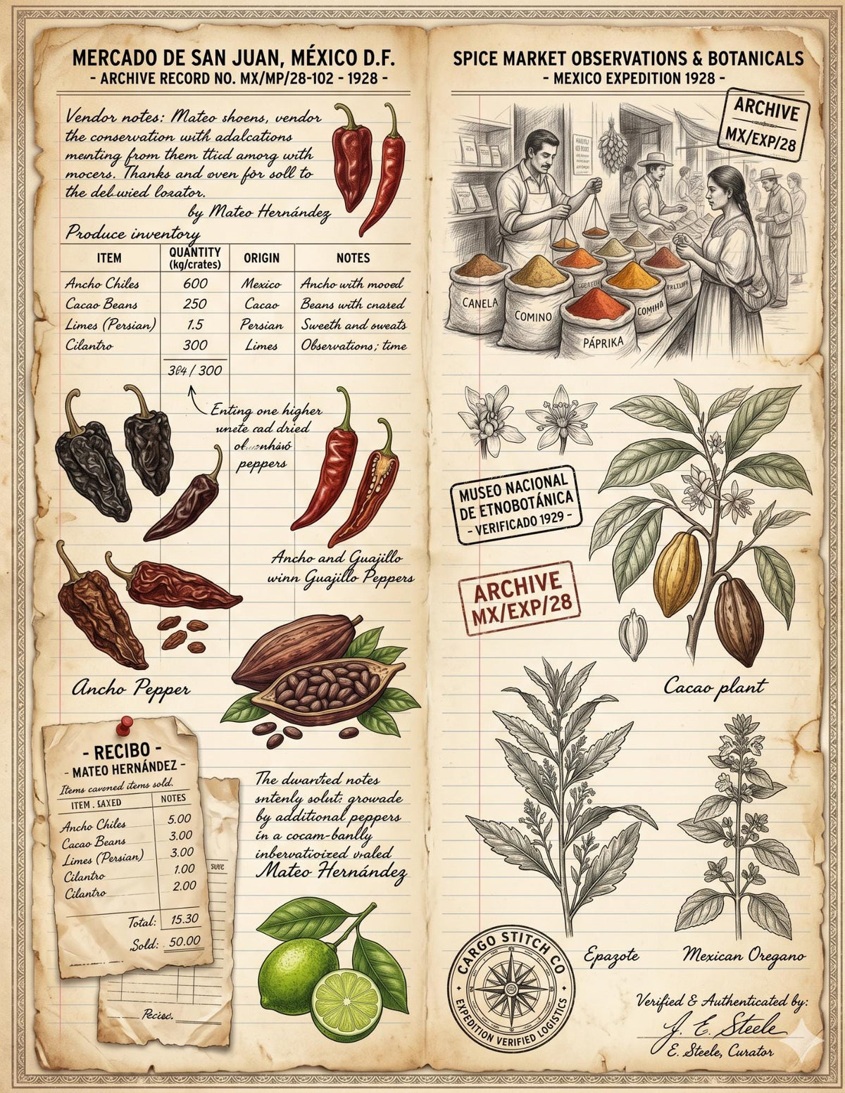 Mexico Expedition Archive Junk Journal Ephemera Pack | Vintage Travel Field Notes | Mexico Botanical & Archaeology Paper Collection