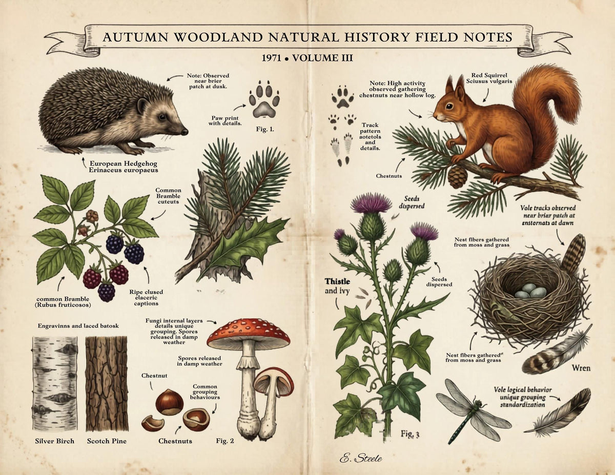 Woodland Field Notes Ephemera Collection | Handmade Woodland Junk Journal Ephemera, Botanical Nature Craft Kit, Vintage Naturalist Paper
