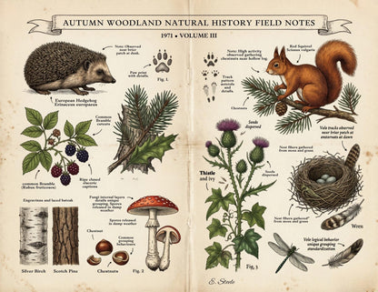 Woodland Field Notes Ephemera Collection | Handmade Woodland Junk Journal Ephemera, Botanical Nature Craft Kit, Vintage Naturalist Paper