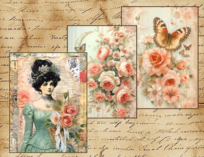 Romantic Rose Archive Junk Journal Ephemera Bundle | Vintage Floral Paper Pack | Victorian Ladies | Handmade Journal Kit