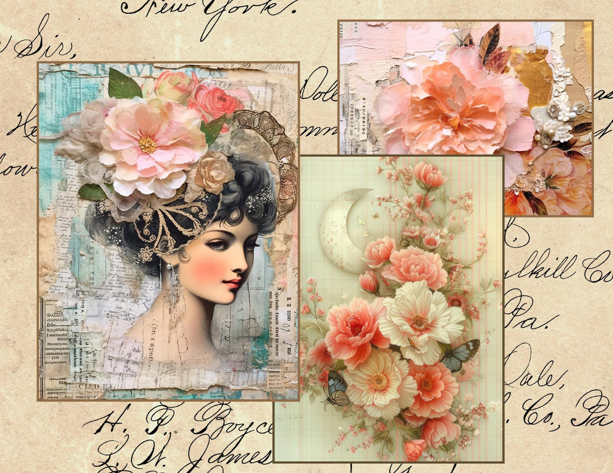Romantic Rose Archive Junk Journal Ephemera Bundle | Vintage Floral Paper Pack | Victorian Ladies | Handmade Journal Kit