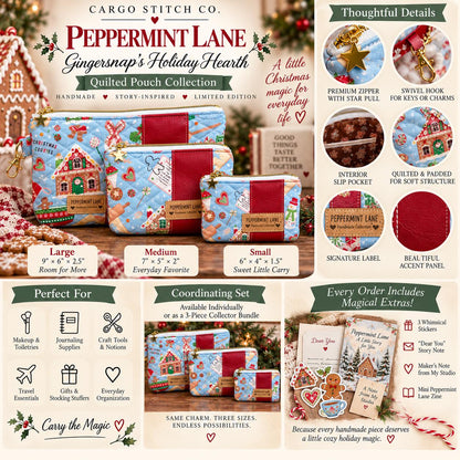 Gingerbread Christmas Quilted Pouch | Peppermint Lane Zipper Bag | Handmade Holiday Makeup Bag | Small Medium Large