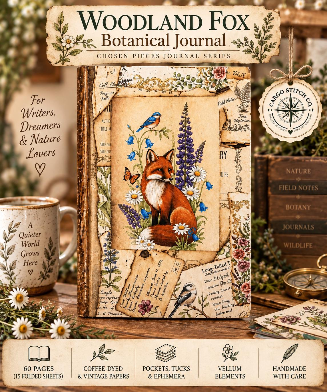Fox Softcover Writing Notebook |Chosen Pieces Journal | Woodland Fox Ephemera Journal