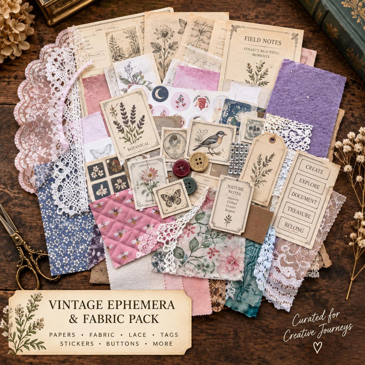 Violet Fairy Expandable Junk Journal | Handmade Fairy Journal | 114 Pages | Fabric Spine | Ephemera & Fabric Bundle