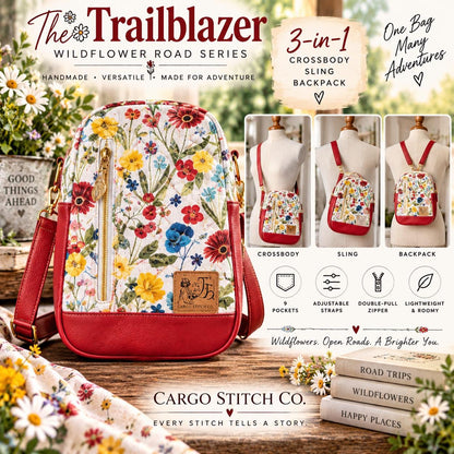 Convertible Backpack Crossbody Bag | 3 in 1 Quilted Sling Bag | Wildflower Travel Purse | Handmade Trailblazer Bag