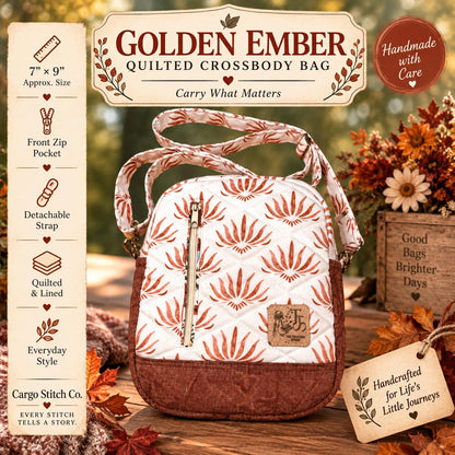 Golden Ember Quilted Crossbody Bag | Handmade Floral Shoulder Bag | Small Zipper Purse | Autumn Everyday Bag