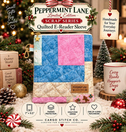 Kindle Sleeve Quilted E-Reader Case | Christmas Patchwork Kindle Pouch | Peppermint Lane Limited Edition