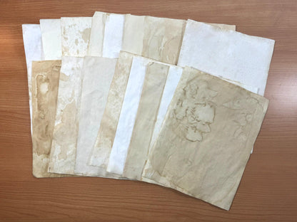 Hand Dyed Coffee Junk Journal Paper, Tea-Stained Paper, Stenciled, Mottled, Vintage Craft Ephemera, Bulk Paper Packs 5-500 Sheets