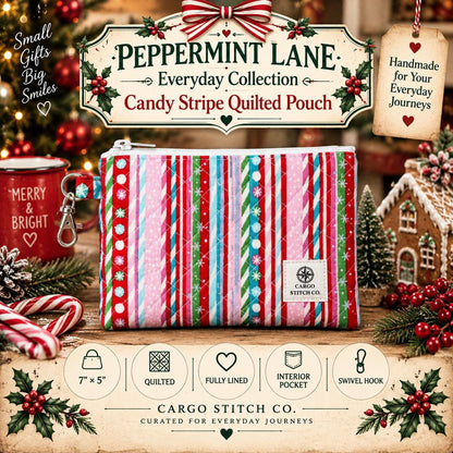 Candy Cane Quilted Zipper Pouch | Peppermint Lane Christmas Pouch | Small Project Bag | Stocking Stuffer | Handmade Gift
