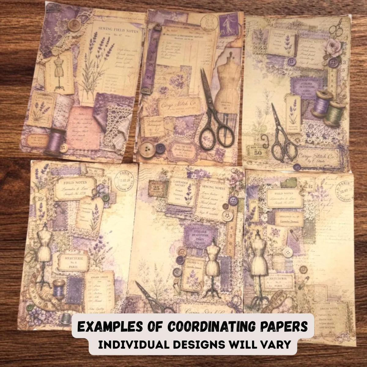 Mini Lavender Atelier Sewing Junk Journal Bundle | Vintage Sewing Ephemera Kit | Lavender Lace Journal Pages | Handmade Junk Journal Kit