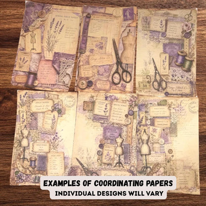 Mini Lavender Atelier Sewing Junk Journal Bundle | Vintage Sewing Ephemera Kit | Lavender Lace Journal Pages | Handmade Junk Journal Kit